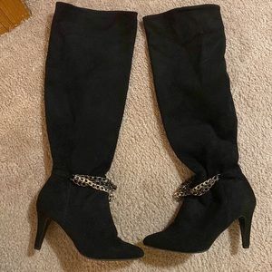 Black Knee-high Boots with Chains FREE SHIPPING